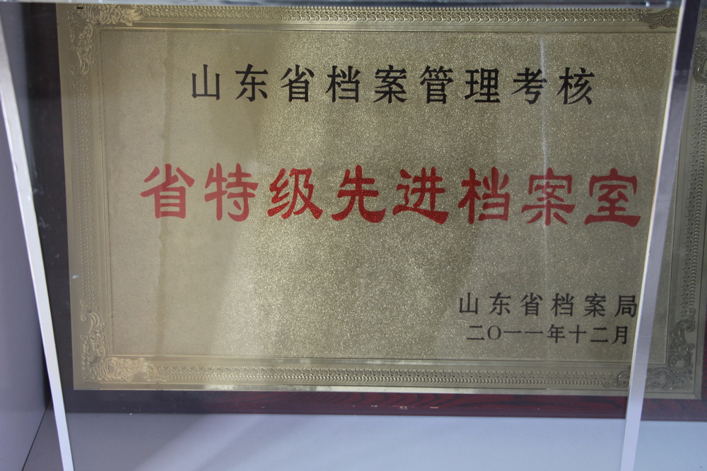 2011年祝官屯闸所被评为山东省档案管理考核省特级先进档案室.JPG
